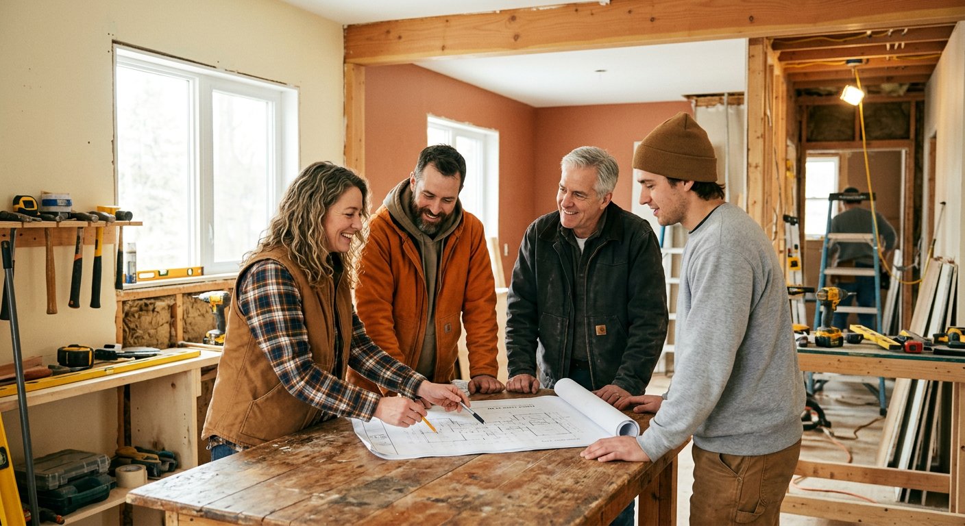 Smart Nest Detail team reviewing home renovation plans